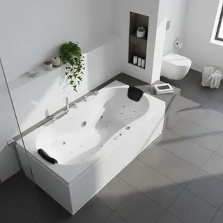 Indoor Whirlpool Badewanne 190x90 cm, 20 Massagedüsen Heizung LED, freistehend / Einbau, 2 Personen, Acryl, Caribia TRENTO Deluxe, Made in Germany