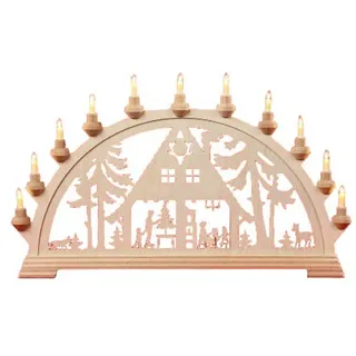 Kunstgewebe Taulin Schwibbogen Taulin Lichterbogen Waldhaus - ohne Vorbel., Handarbeit aus dem Erzgebirge beige