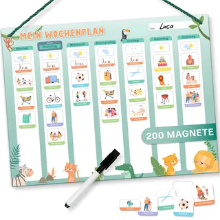 Mini Mindz® Wochenplaner Kinder - Montessori Magnettafel im niedlichen Design inkl. 200 Magnete & Stift - Lernspiele ab 3 Jahre - Kalender Kinder - Wochenplaner - Magnettafel