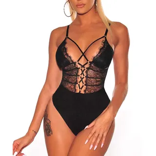 Buitifo Damen Sexy Body Ein Stück Babydoll Dessous Spitze Teddy Negligee(Black,S) - S