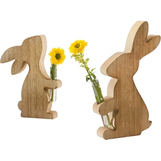 Frank Flechtwaren Fran kFlechtwaren, Osterdeko, Hase mit Vase im 2er Set, vielseitig einsetzbar, auch EIN tolles Gechenk