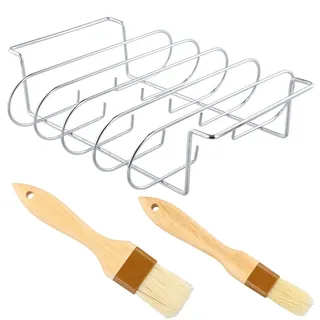 BBQ Rib Rack, Grill Rib Stand, Edelstahl Braten und Rippchenhalter 2 in1für Spareribs, Spare Ribs Halter, Bratenkorb, Rib Holder für Gas- und Holzkohlegrills, zum Grillen von Steaks, Rippchen
