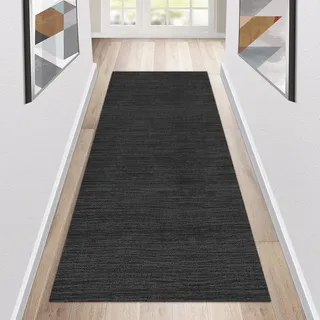 Siunwdiy Teppich Läufer Flur Küche rutschfest Waschbar Schwarz Küchenläufer Lang Modern Korridor -Teppichläufer Küchenteppich Meterware Anpassbar,Schwarz,80x180cm