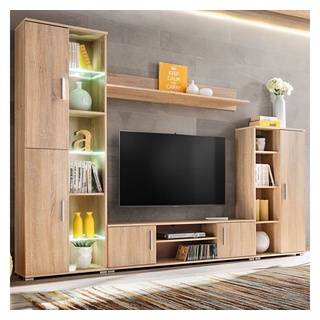 vidaXL TV-Schrank TV Wohnwand mit LED-Leuchten Sonoma Eiche (1-St) beige