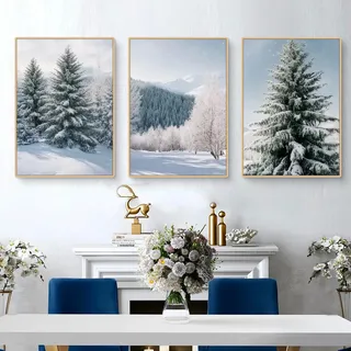 Ueiwffzo Wandbilder Wohnzimmer 3er Set, Stimmungsvolle Weihnachtsbilder & Winter Deko ohne Rahmen, Stilvolles Premium Poster Set für Schlafzimmer Wohnzimmer Weihnachten (50 x 70 cm)