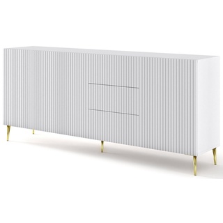 Domando Sideboard Sideboard Moneglia, Breite 200cm, Push-to-open-Funktion, besondere Fräsoptik, goldene Füße weiß 200 cm x 87 cm x 42 cm
