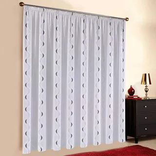 Sun World Maßgeschneiderte weiße Scherli Voile Store Gardine “Mauro“ Kräuselband Vorhang nach Maß, Gardinen nach Maß Höhe: 90–295cm (Muster: Silber-Weiß, 140 x 300 cm/HxB)
