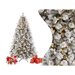 Sinaopus Künstlicher Weihnachtsbaum Tannenbaum mit LED Weihnachtsbaum Weiss mit Schnee 210cm 1424PE-PVC Spitzen 76 Tannenzapfen 400 warme LED-Licht 8 Lichtmodi