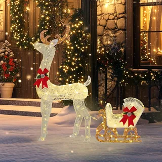 Outsunny LED Rentier und Schlitten Weihnachtsdeko 170 warmweißen LEDs | Weihnachtsbeleuchtung, Weihnachtsdekoration, Weihnachtsfigur, für Außen & Innen