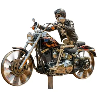 Skelett-Motorrad-Windspiel, Biker-Totenkopf-Windmühlenpfahl mit drehbaren Rädern für Terrasse, Hof, Garten, einzigartige Harz-Skulpturen, Ornament, Geschenk für Freunde, Motorrad-Liebhaber