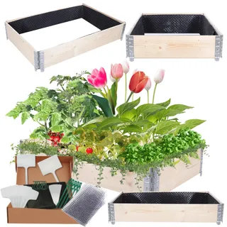 MODO24 Hochbeet Holz, mit Noppenfolie, Kräuterbeet, Gartenbeet, Pflanzbeet, Blumenbeet, Gemüsebeet, für Garten und Terrasse, Kiefernholz, Massivholz, Abmessungen 20x120x80 cm, Farbe: Natur