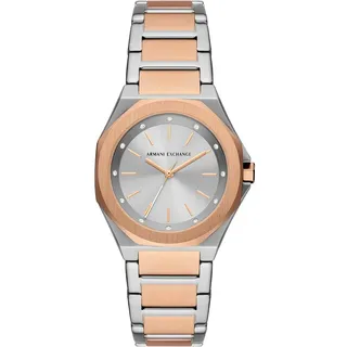 Armani Exchange Watch for Women, Quarz-Dreizeigerwerk und 34 mm Gehäusegröße mit Edelstahl- oder Lederarmband