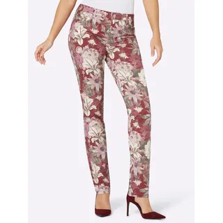 Bequeme Jeans CREATION L, Damen, Gr. 21, Kurzgrößen, rot (dunkelrot, bedruckt), 55% Lyocell, 43% Baumwolle, 2% Elasthan, gemustert, geblümt, lang, Jeans