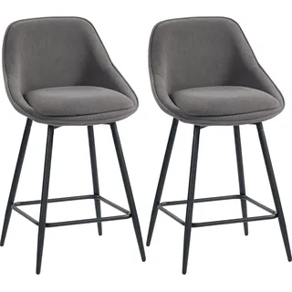 HOMCOM Barhocker 2er Set Tresenhocker Barstuhl mit Fußstütze, Rückenlehne, Kord-Optik, Sitzhöhe 65 cm Küchenstühle mit Stahlgestell Sessel für Küche, Esszimmer Grau   Aosom