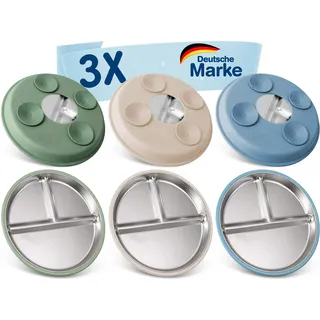 Mutkind® 3x Baby Teller mit Saugnapf - (Extra Starker Halt) Edelstahl Kinderteller - Spülmaschinengeeignet - Rutschfester Babyteller mit Saugnapf - Beikost Baby Zubehör - Hochwertiges Kindergeschirr