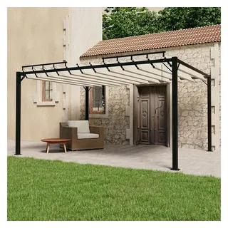 furnicato Pavillon Moderner mit verstellbarem Lamellendach 3x4 m Creme, Wasserabweisende Gartenlaube mit schmutzabweisendem Polyesterstoff weiß 300 cm x 300 cm