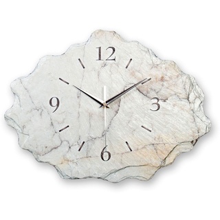 Kreative Feder Designer-Wanduhr aus Stein (Beton) mit flüsterleisem Uhrwerk - Marmor Optik weiß (leises Funkuhrwerk)