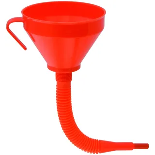 BLUREA Trichter rund mit flexiblem Auslauf & entfernbarem Messing-Sieb, 160mm Durchmesser/ 1,3 Liter Volumen, rot