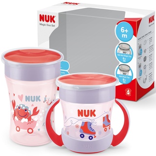 NUK Magic Cup & Mini Cup Trinklernbecher, Duo-Set | auslaufsicherer 360°-Trinkrand | ab 6 Monaten und 8 Monaten und BPA-frei | 160 ml & 230 ml | rot