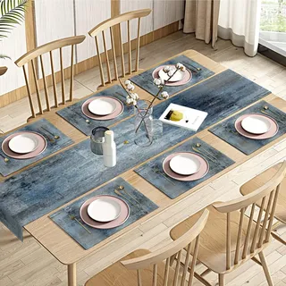 Emvency Tischläufer und Tischsets im Vintage-Stil, 6er-Set, Moderne abstrakte Malerei, Kunst, Essdekoration für den täglichen Gebrauch (1 Tischläufer 183 cm lang und 6 Platzdeckchen)
