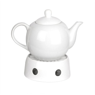 BigDean Teekanne weiss 1,1L + Stövchen Edel Porzellan Kaffeekanne Porzellankanne Kanne, 1.1 l weiß