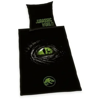 Herding Jugendbettwäsche 135x200cm Jurassic World Dinosaurier Schwarz Grün, Renforcé, 2 teilig, Eye, Dinoauge, mit Reißverschluss schwarz