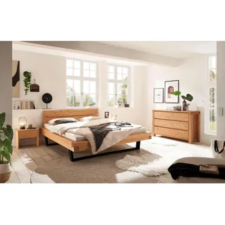 Livetastic Balkenbett, Honigeiche, Metall, Kiefer, vollmassiv, 180x200 cm, in verschiedenen Größen erhältlich, für Lattenrost geeignet, Schlafzimmer, Betten, Doppelbetten