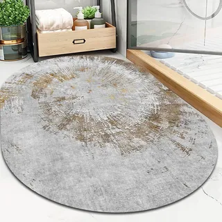 Pmnadfdag Teppich Oval Wohnzimmer 200 x 300 cm Große Esszimmer Schlafzimmer Teppich Waschbar,für Büro Schlafzimmer Bettvorleger Moderner Tintenstil in Grau