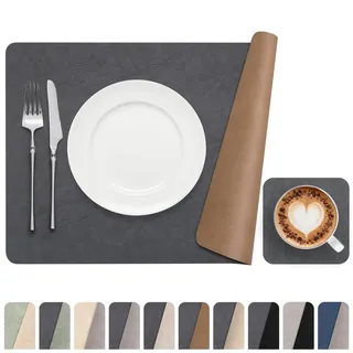 Banchif Platzsets abwaschbar Kunstleder Doppelseitigen Tischsets abwaschbar Hitzebeständig Platzsets rutschfest Tischsets 4er Set Kunstleder Platzdeckchen untersetzer (Dark Grau, Braun, 4er Set)