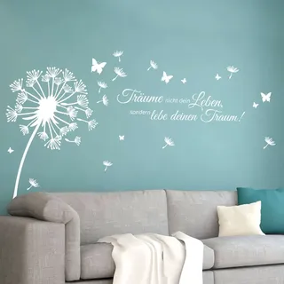 Grandora Wandtattoo Pusteblume Zitat Träume Nicht Dein Leben I braun (BxH) 150 x 103 cm I Löwenzahn Wohnzimmer Wandsticker Wandaufkleber Aufkleber W5479