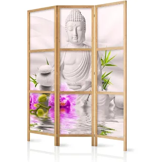 murando - Paravent Innen Raumteiler Holz 135x172 cm 3-teilig Japanische Trennwand Raumtrenner Room Divider Mobiler Sichtschutz Spanische Wand Raum Abtrennung Buddha Blumen Orchidee b-A-0011-bh-d