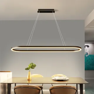 LED Pendelleuchte Dimmbar Oval Esstisch Esszimmer Büro Lampen mit Fernbedienung Wohnzimmer Hängeleuchte Deckenleuchte Modern Ring Design Kronleuchter für Küchenlampe (L120cm)