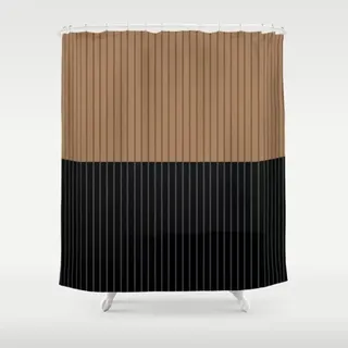 Duschvorhang 100x200 cm Schwarz Braun Streifen Duschvorhang Einfach Design modernes Textil Anti-schimmel Wasserdicht Waschbar Badvorhang für Badezimmer Badewannen Toilette mit 12 Haken