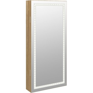 vidaXL Spiegel Schmuckschrank Wandmontage, Wandschrank mit LED Beleuchtung, Spiegelschrank mit Haken Bügeln Ablagen, Hängeschrank Kosmetikspiegel