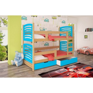 99rooms Kinderbett Bob (Kinderbett, Bett), 75x180 cm, mit Bettkasten, Kiefer, mit Leiter und Rausfallschutz, Modern Design, für Kinder blau