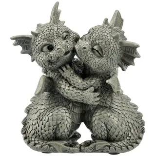 Figuren Shop GmbH Gartenfigur Gartenfigur Drache klein - Glücksdrache Loves - Fantasy Gartendeko grau