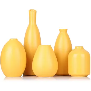Gelbe Keramik Knospen Vasen Set von 5, Bauernhaus Dekor, Kamindekor, Kaminsims & Regal Dekor, Heimdekoration für Wohnzimmer, Eingang, Badezimmer & Büro, Couchtischdekoration, Knospenvasen Bulk