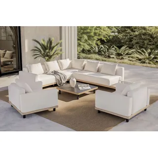 PLOSS Lunare XL Gartenlounge, cashmere sand/anthrazit, Aluminium, mit Holzdekor, Tisch 90 x 90 cm, Quick Dry Foam, inkl. Kissen