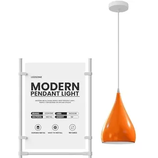 LEDSone E27 Pendelleuchte, moderne tropfenförmige Lampe, hängende Deckenleuchte aus Metall, Pendelleuchte, 16 cm breit, Lampe 95 cm, Textilkabel, verstellbar, für Schlafzimmer, Esszimmer (orange)