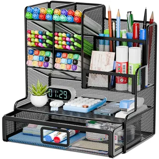 Restorgan Netz Schreibtisch Organizer,12 Fächer Mesh Stifthalter mit Schublade, Stiftehalter Schreibtisch, Stiftebox, Multifunktionaler Schreibtisch Organizer für Heimbürobedarf