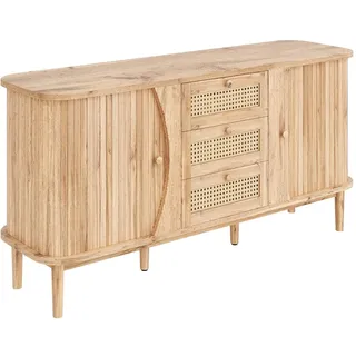 OKWISH Sideboard 140x40x76 cm Wohnzimmer Schrank Holz Rattan Schubladen Stauraum Massivholz Modern Elegantes Design Holzfarbe