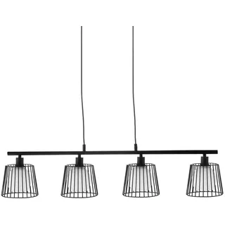 Hängelampe Esstischleuchte 4 flammig Pendelleuchte Wohnzimmerlampe, Metallgitter schwarz, Glaskugel weiß, 4x E14, BxH 90 x 150 cm