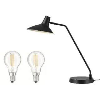 BUNDLE DFTP Darci Tischleuchte Schwarz inkl. 2 E14 LED Lampen von Osram