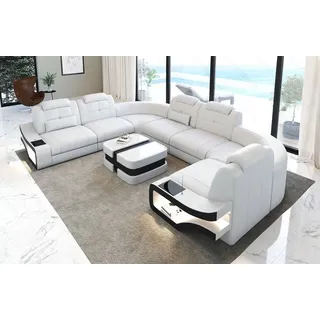 Sofa Dreams Wohnlandschaft Leder Couch Sofa Elena U Form Ledersofa, U-Form Ledersofa mit LED-Beleuchtung schwarz|weiß