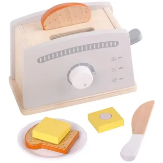 Vedes Kinder-Küchenset Kinderküche Holz Toaster mit Zubehör Toastbrot Butter Messer Teller, (8-tlg)
