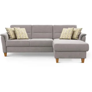 CAVADORE Ecksofa Palera / Federkern-Sofa in L-Form im Landhausstil / 244 x 89 x 163 / Chenille-Bezug, Hellgrau