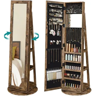 Songmics Schmuckschrank mit Ganzkörperspiegel 360° drehbar Vintagebraun