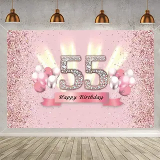 55. Geburtstag Deko für Frauen, 55 Geburtstag Banner, 55. Geburtstagsfeier Poster Foto Hintergrund, Party Kuchen/Tabelle/Mauer/Garten Dekoration Plakat