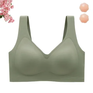 HOPASRISEE Nubelle - Nahtloser Premium BH, V-Ausschnitt Nubelle BH, Unsichtbarer Komfort Damen Bustier Ohne BüGel, Starker Halt, Geeignet füR Sport und Partys, üBergrößEn füR Damen ErhäLtlich(Grün,L)