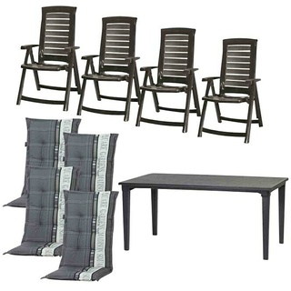 Gartenmöbel-Set Aruba/Futura  (9 -tlg., Kunststoff, Graphit, Gartenstuhl klappbar, Mit Sitz- und Rückenkissen)